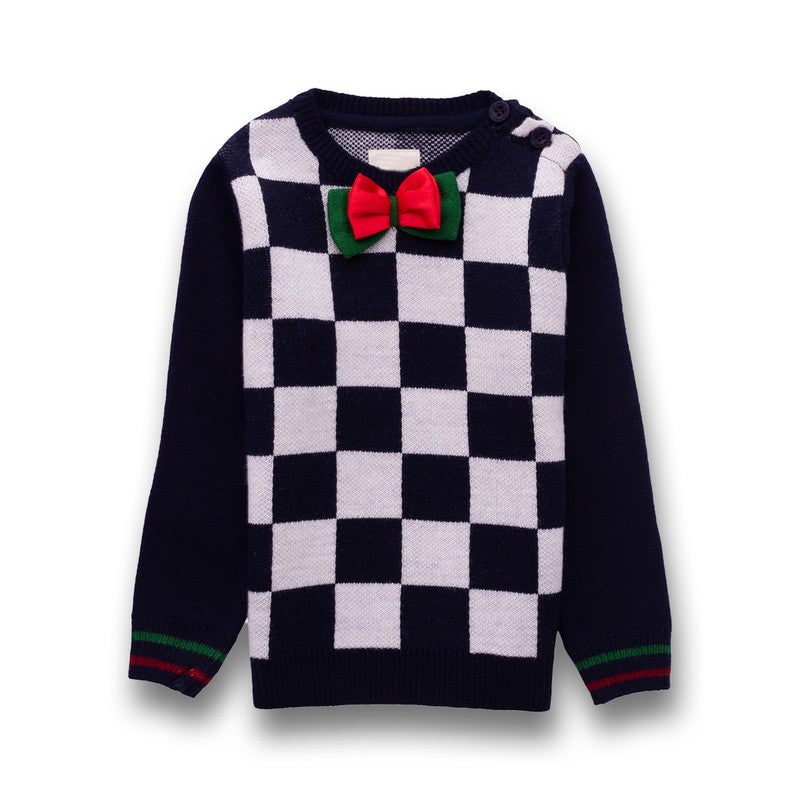Boys Checkered Round Neck Sweater