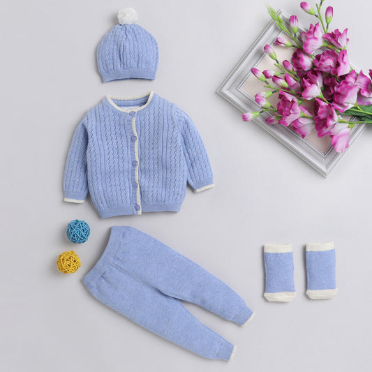 New Born Cotton Baby Set For All Season With Cardigan, Pajama, Cap and Pair of Socks