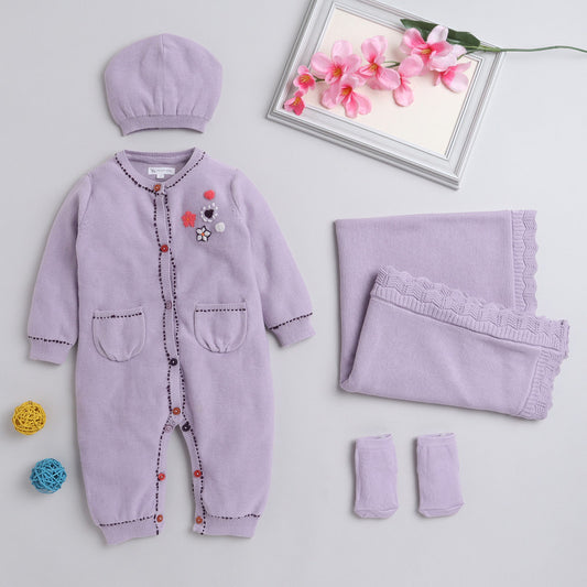 New Born Cotton Baby Set For All Season With Cardigan, Pajama, Cap and Pair of Socks and Blanket
