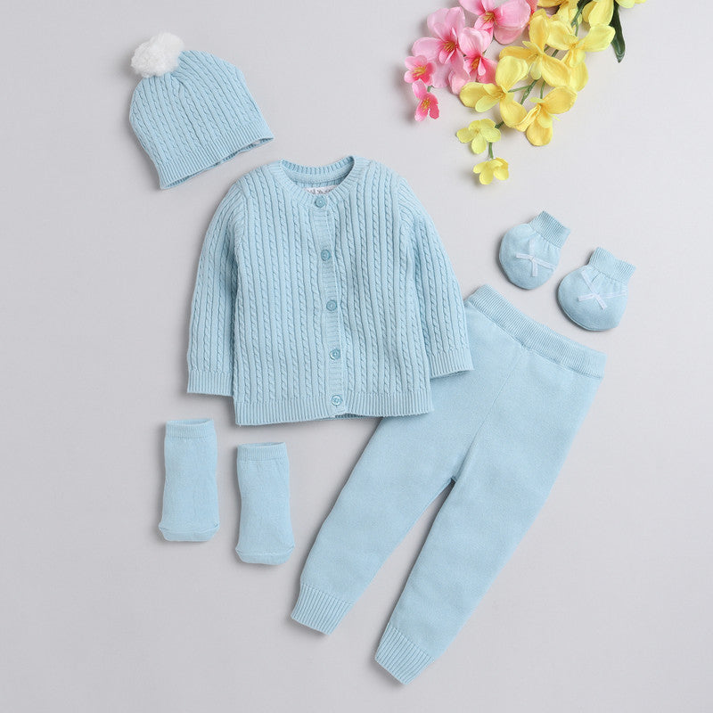 Yellow Apple New Born Baby Clothing Set Made with Cotton For All Season With Cardigan Pajama Cap Gloves and Pair of Socks