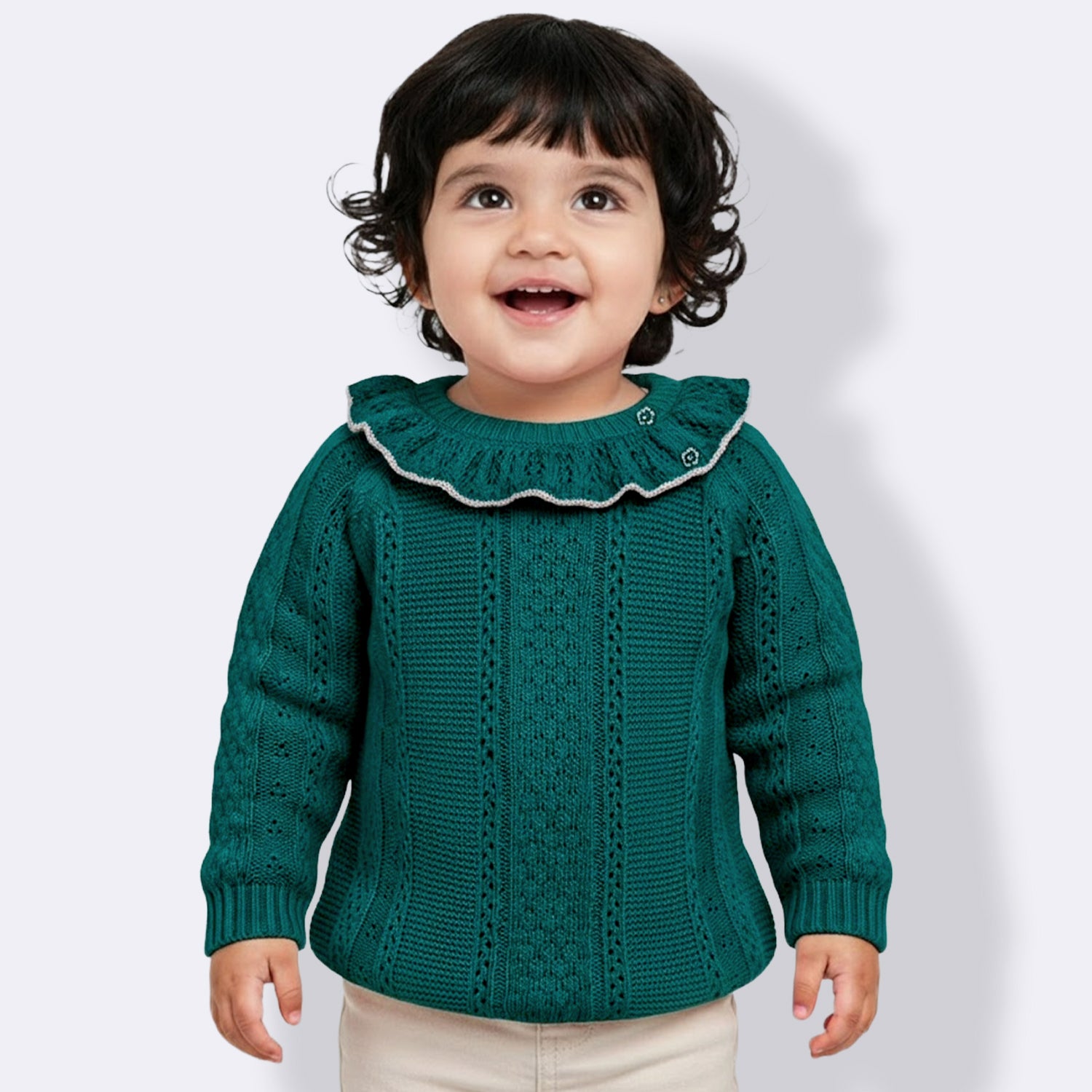 Yellow Apple-Cute Knit Sweater for Girls| Soft Long Sleeve Toddler Knitwear