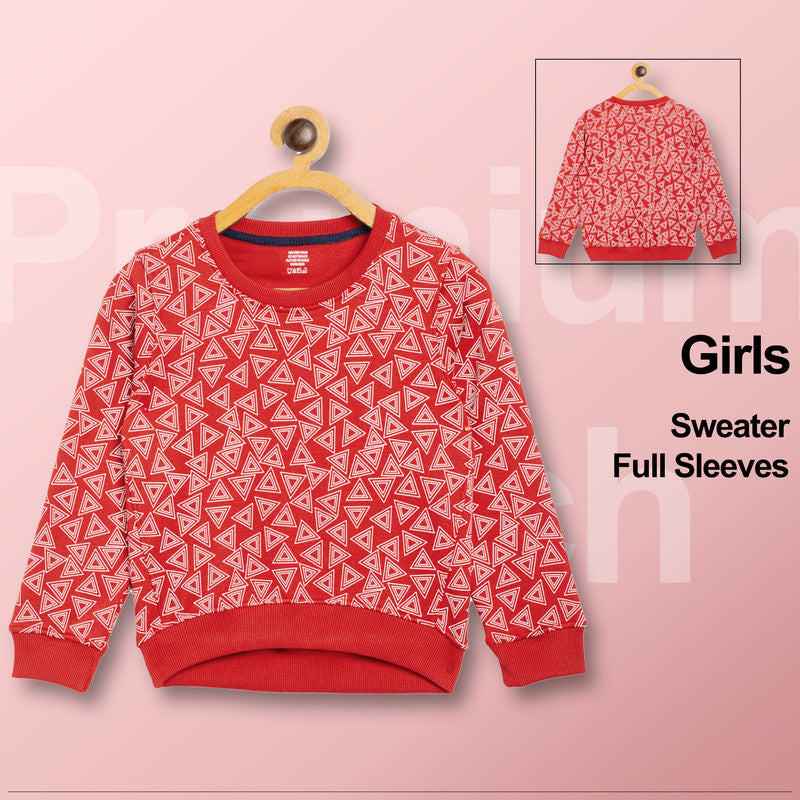 Girls Self Design Round Neck Sweater