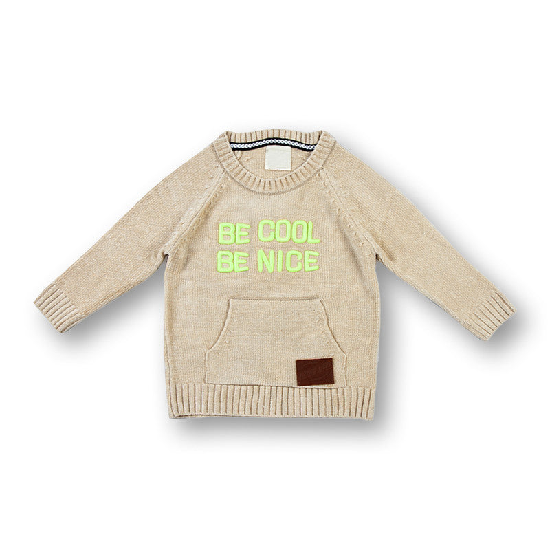 Baby Boys Self Design Round Neck Camel Sweater Yellow Apple