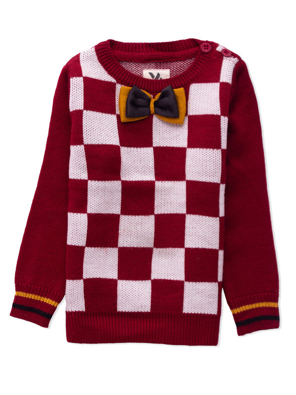 Boys Checkered Round Neck Sweater