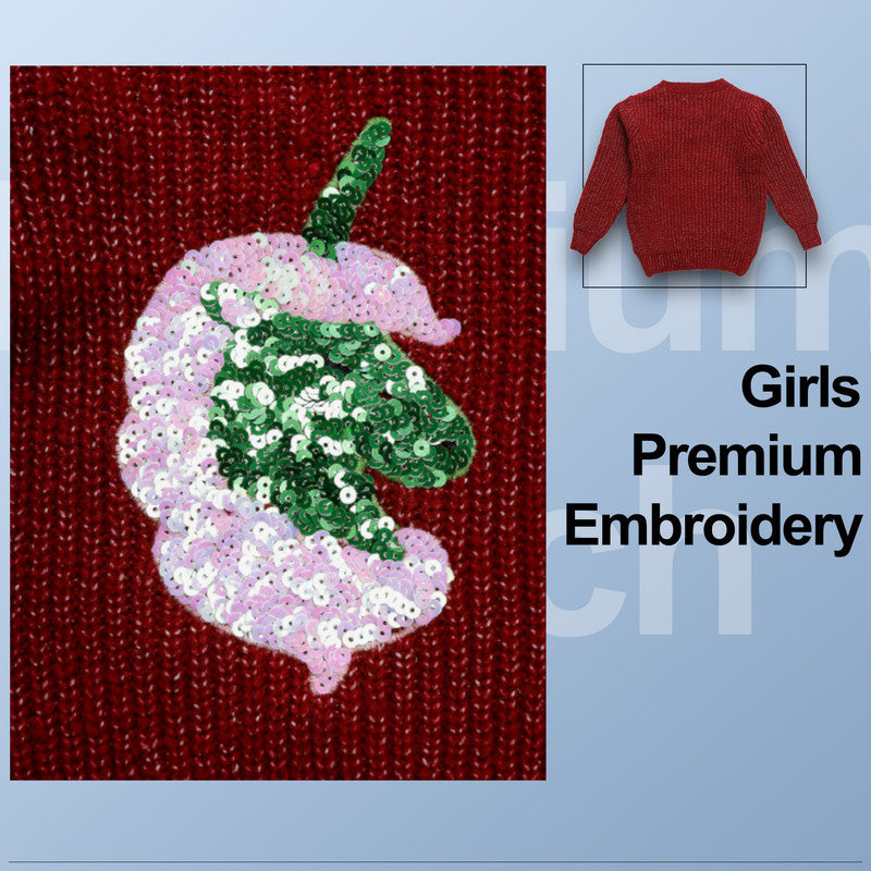 Girls Self Design Round Neck Sweater