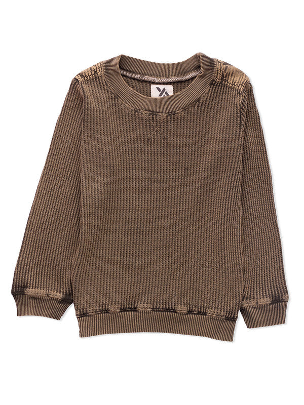 Boys Self Design Round Neck Full Khakhi Sweater