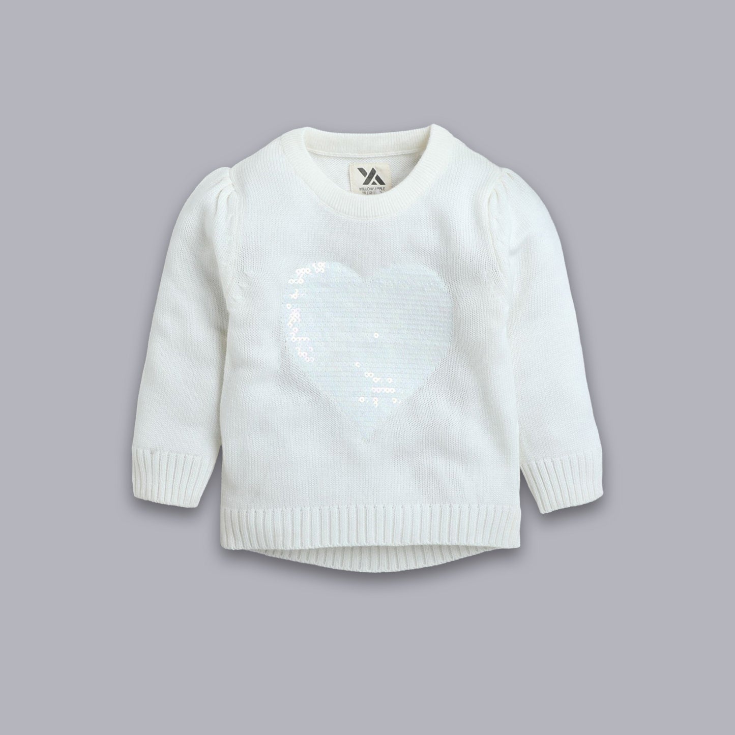 Girls Solid Round Neck White Sweater