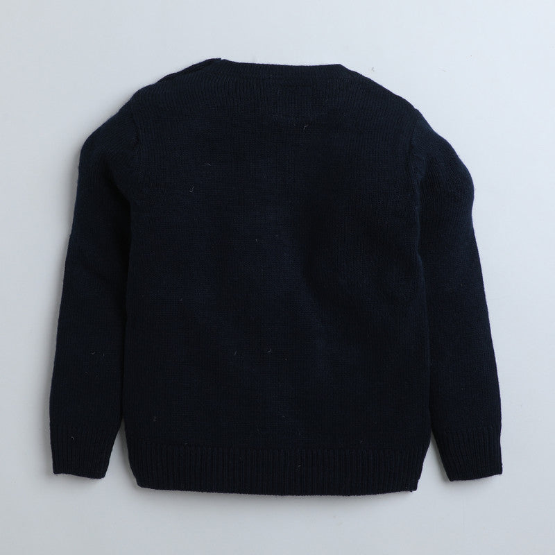Boys Solid Round Neck Black Sweater