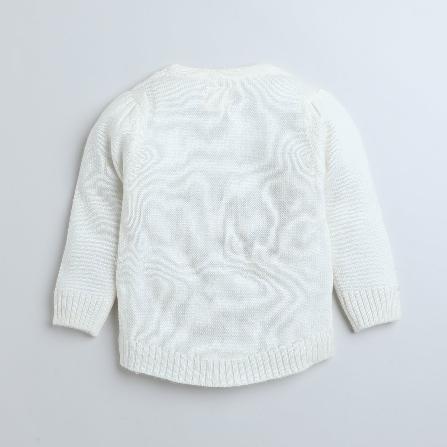 Girls Solid Round Neck White Sweater
