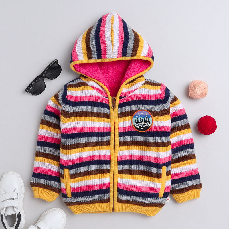 Yellow Apple Kids Woolen Warm Sweater Full Sleeve with Inner Fleece for Girls