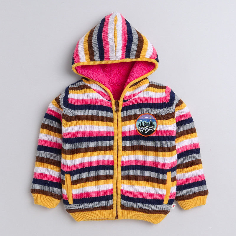 Yellow Apple Kids Woolen Warm Sweater Full Sleeve with Inner Fleece for Girls