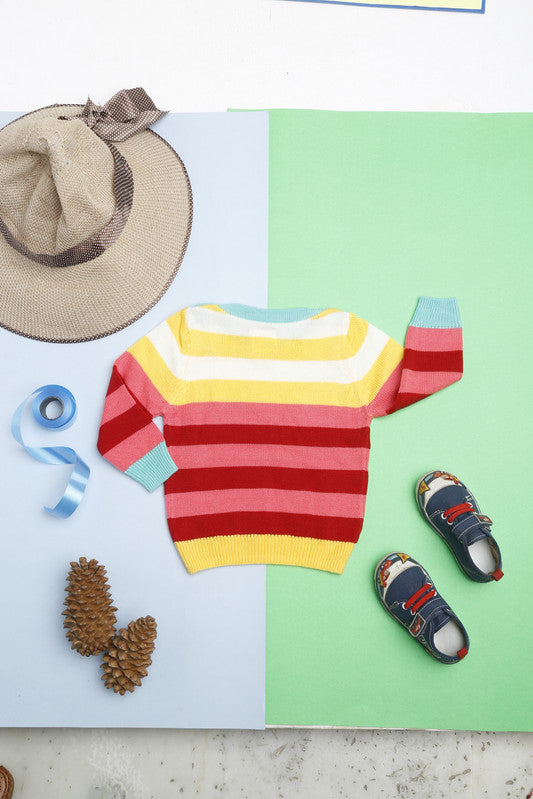 Yellow Apple- Trendy Striped Knit Sweater for Boys | Cozy Round-Neck Pullover | Winter Casual Wear