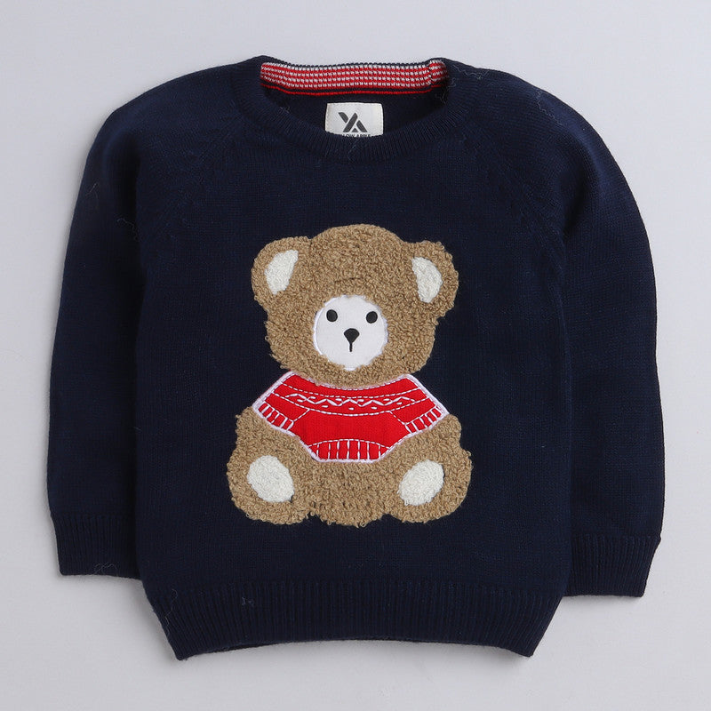 Cute Teddy Bear Print Warm Sweater Full Sleeve For Boys