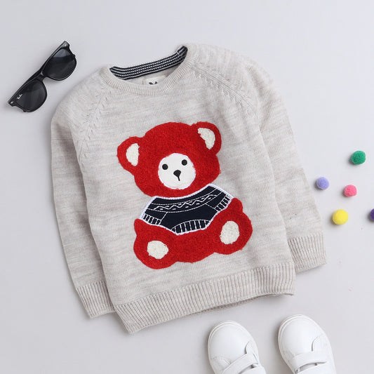 Cute Teddy Bear Print Warm Sweater Full Sleeve For Boys