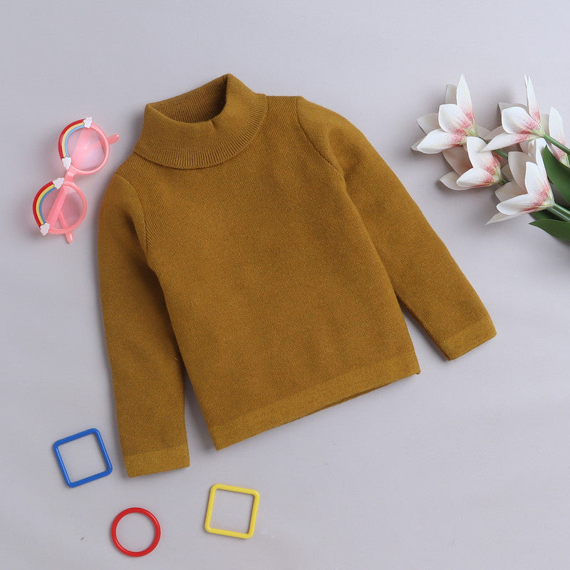 Yellow Apple Baby Girls Solid High Neck Sweater