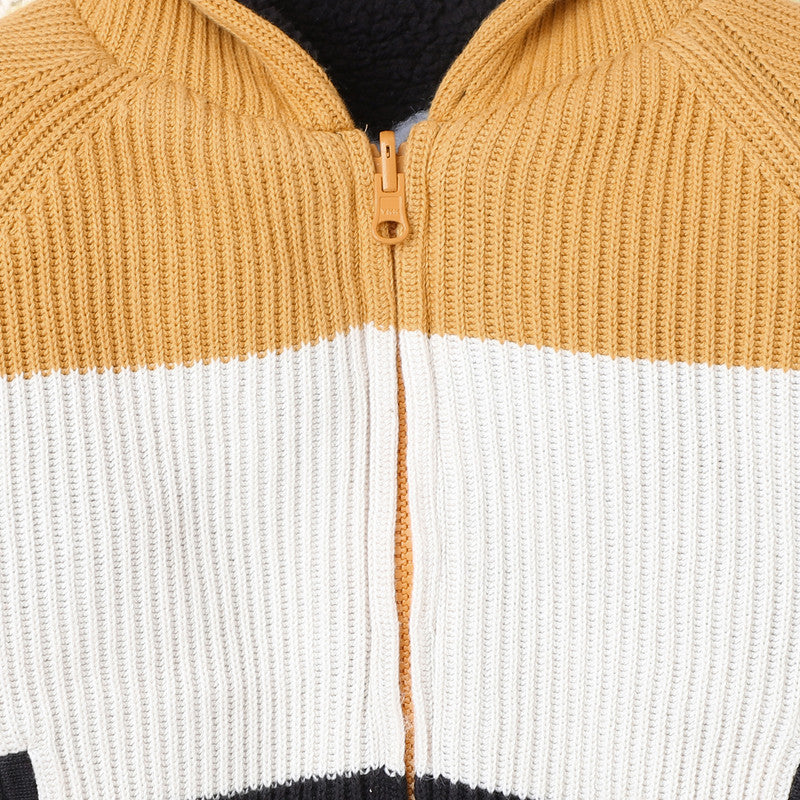 Yellow Apple-Cozy Kids’ Knitted Zip-Up Hoodie – Warm Winter Sweater for Girls