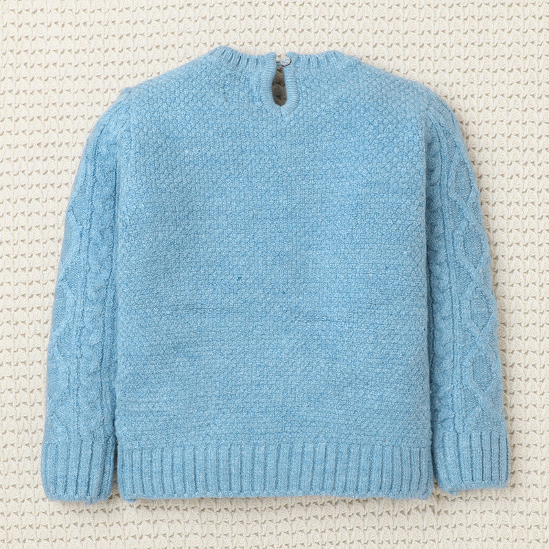 Yellow Apple-Cozy Cable Knit Sweater for Girls | Floral Embroidered Pullover | Soft Winter Wear