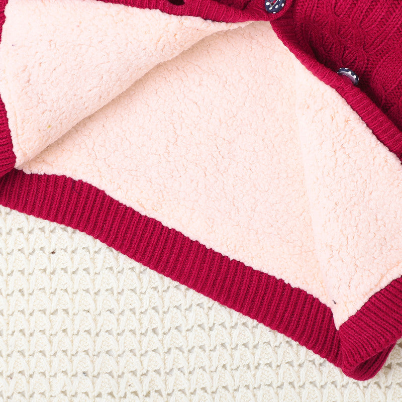 Yellow Apple- Girl Hooded Winter Sweater | Soft Knitted Cardigan with Warm Fleece Lining