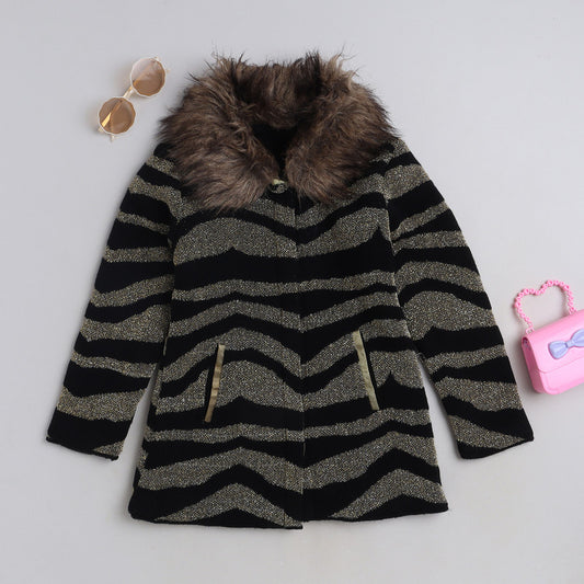 Cozy and Warm Girls Woolen Sweater Full Sleeve with Fur Round Neck