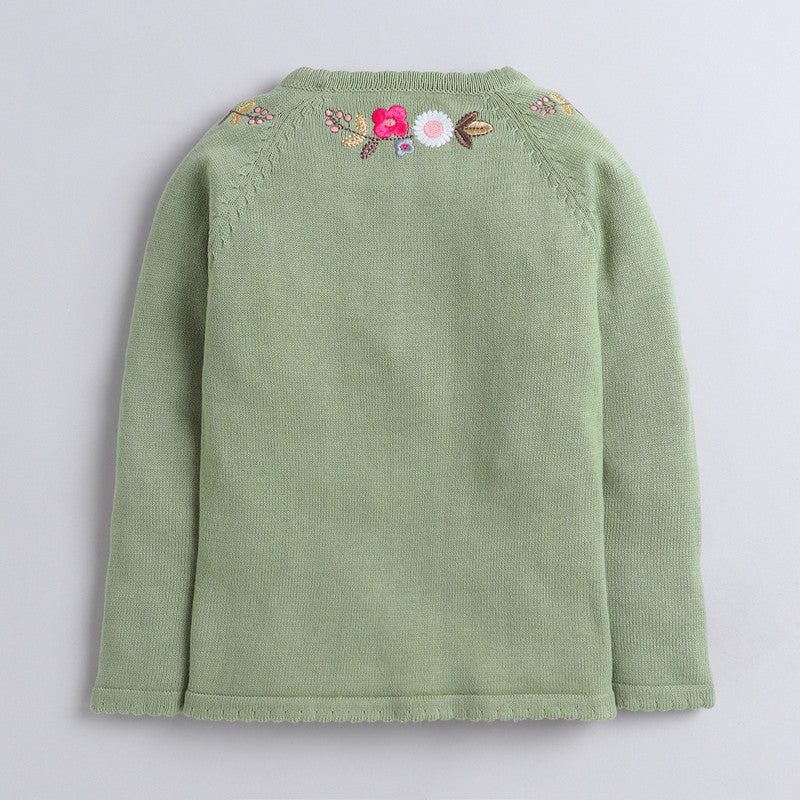 Yellow Apple- Adorable Knit Cardigan for Girls with Bird & Floral Embroidery | Soft & Stylish Button-Up Sweater