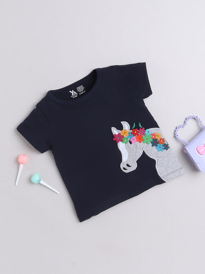 Floral Mare Half Sleeve Cotton T-Shirts for Girls and Baby Girls