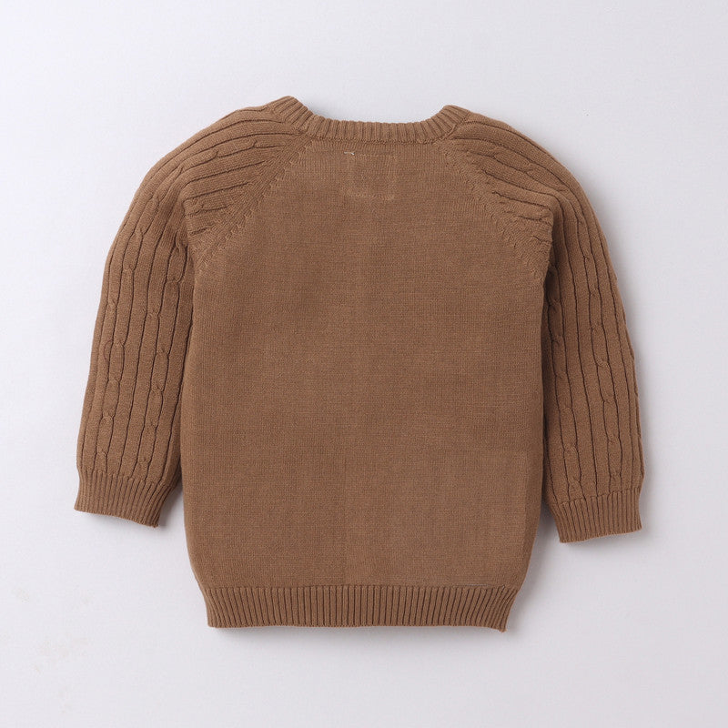 Yellow Apple Classic Brown Cable Knit Sweater for Kids | Soft & Cozy Winter Wear