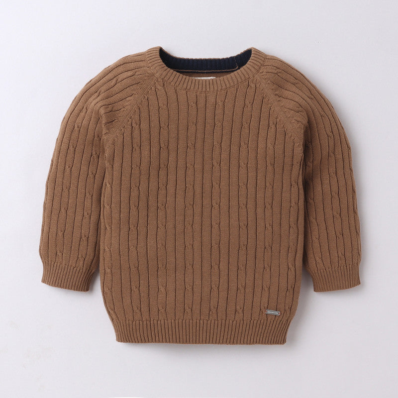 Yellow Apple Classic Brown Cable Knit Sweater for Kids | Soft & Cozy Winter Wear
