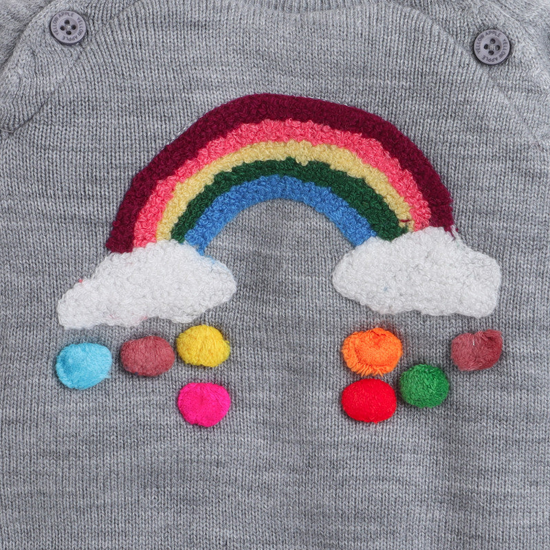 Babies Woolen Romper Rainbow Print With Inner Fleece