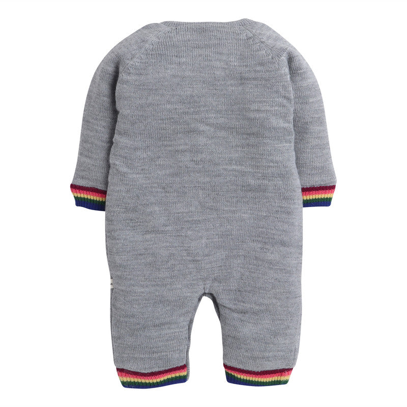 Babies Woolen Romper Rainbow Print With Inner Fleece