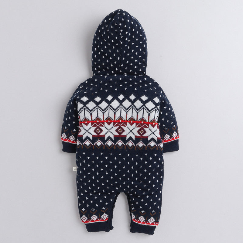 Woolen Romper For Babies Dot Print With Hoddy