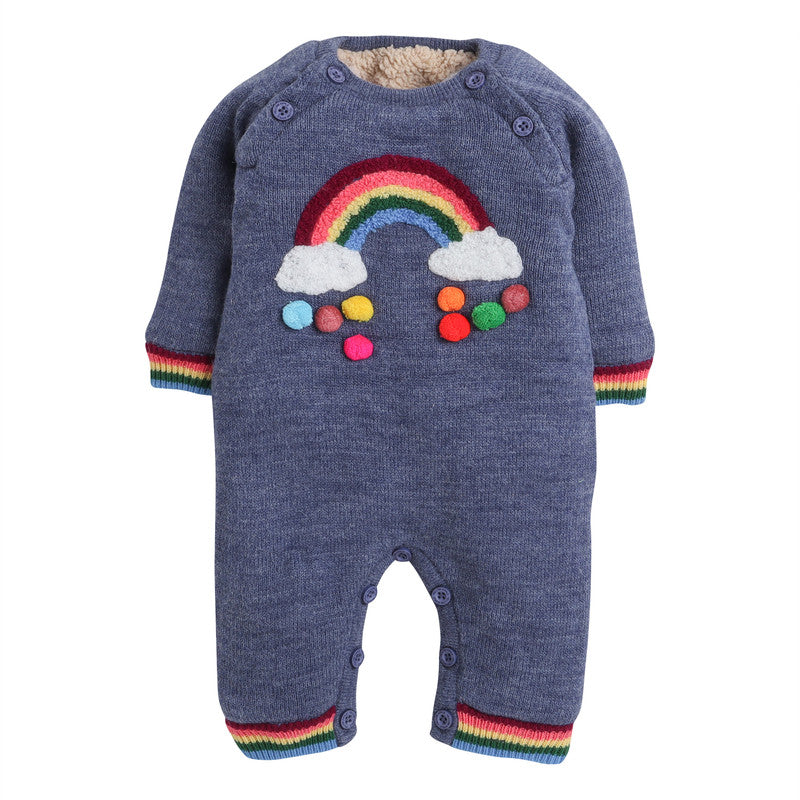 Babies Woolen Romper Rainbow Print With Inner Fleece