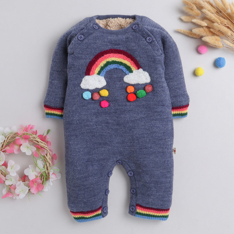 Babies Woolen Romper Rainbow Print With Inner Fleece