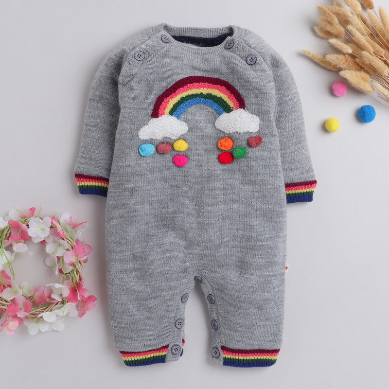 Babies Woolen Romper Rainbow Print With Inner Fleece