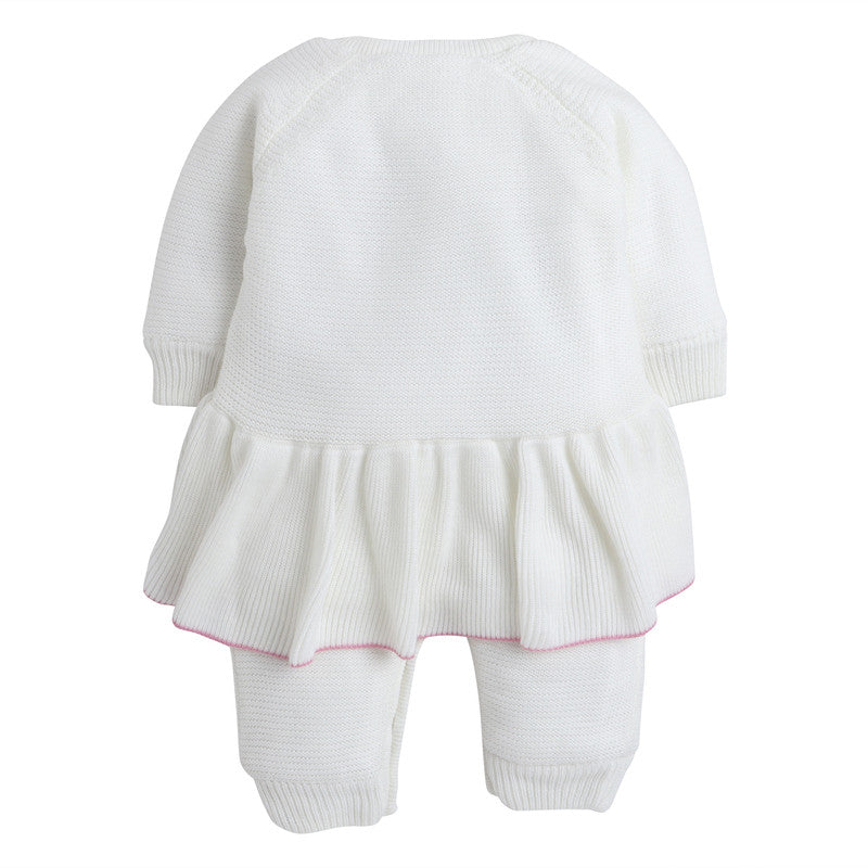 Woolen Rompers With Flower Print For Baby Girls