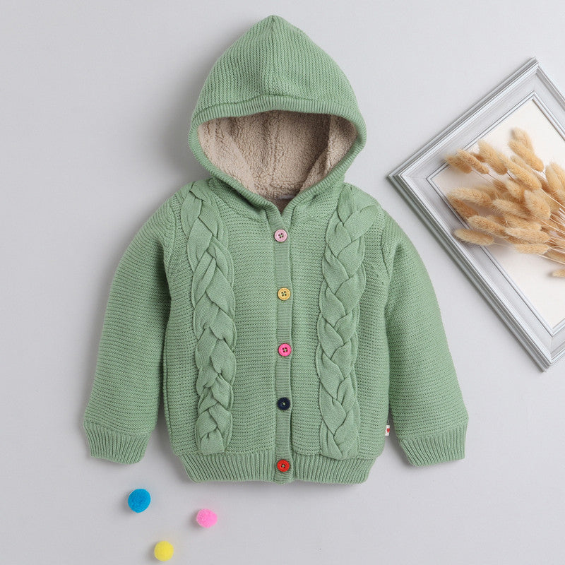 Kids Woolen Warm Hoody with Inner Fleece for Girls