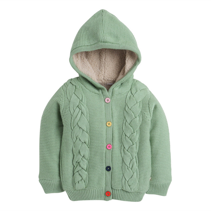 Kids Woolen Warm Hoody with Inner Fleece for Girls