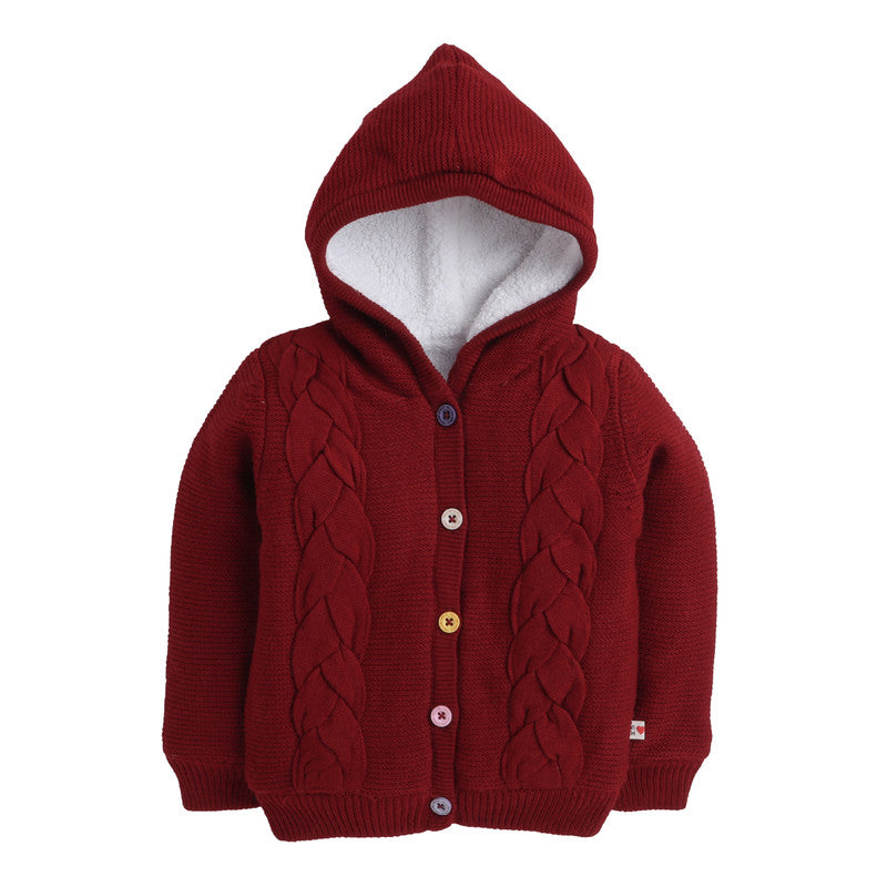 Kids Woolen Warm Hoody with Inner Fleece for Girls