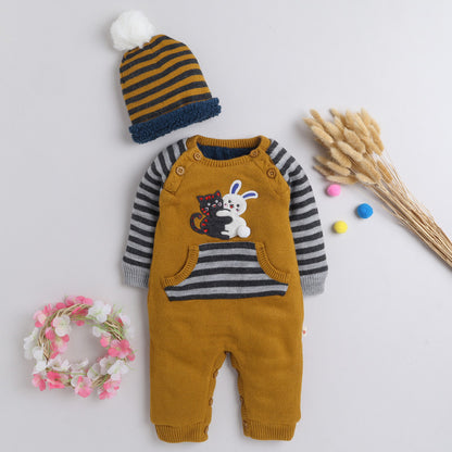 Babies Woolen Romper Bunny & catty Print With Inner Fleece
