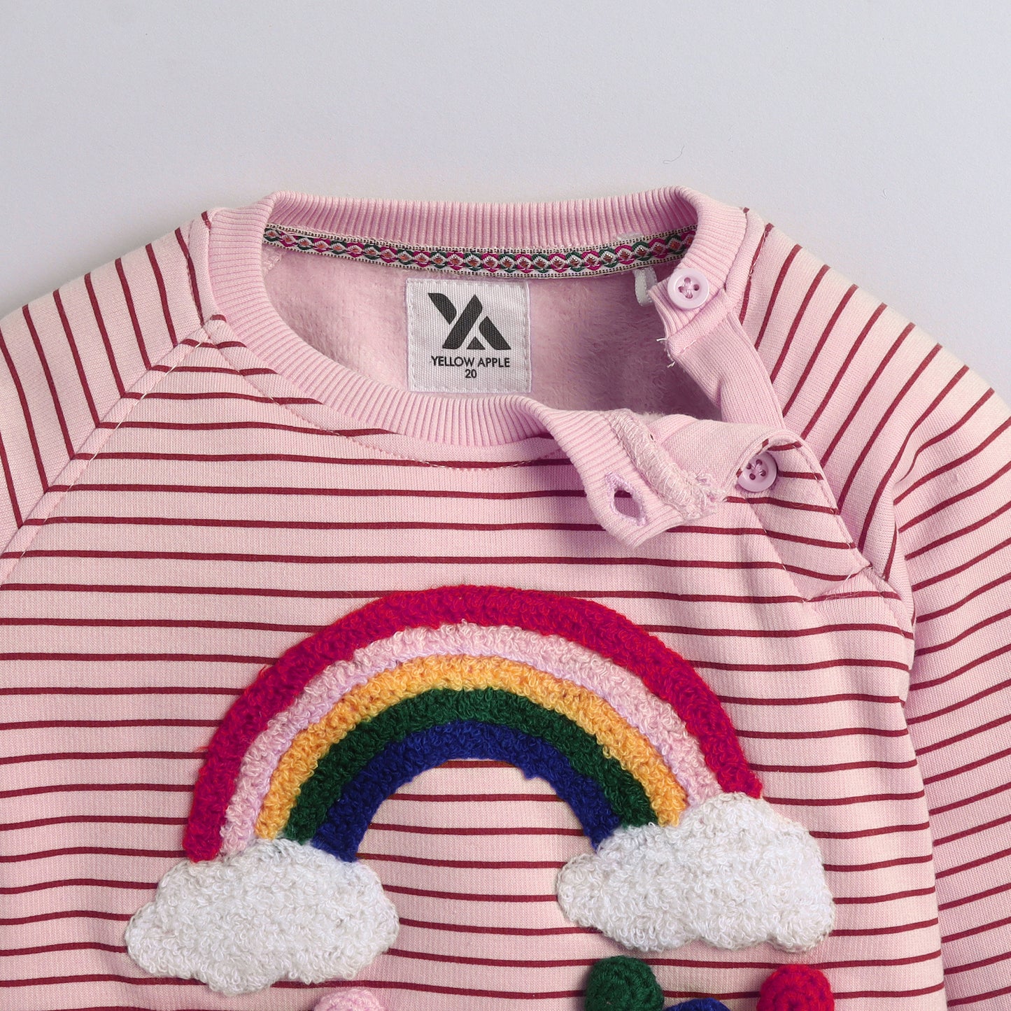 Yellow Apple- Adorable Kids Sweatshirt with Rainbow & Cloud Embroidery