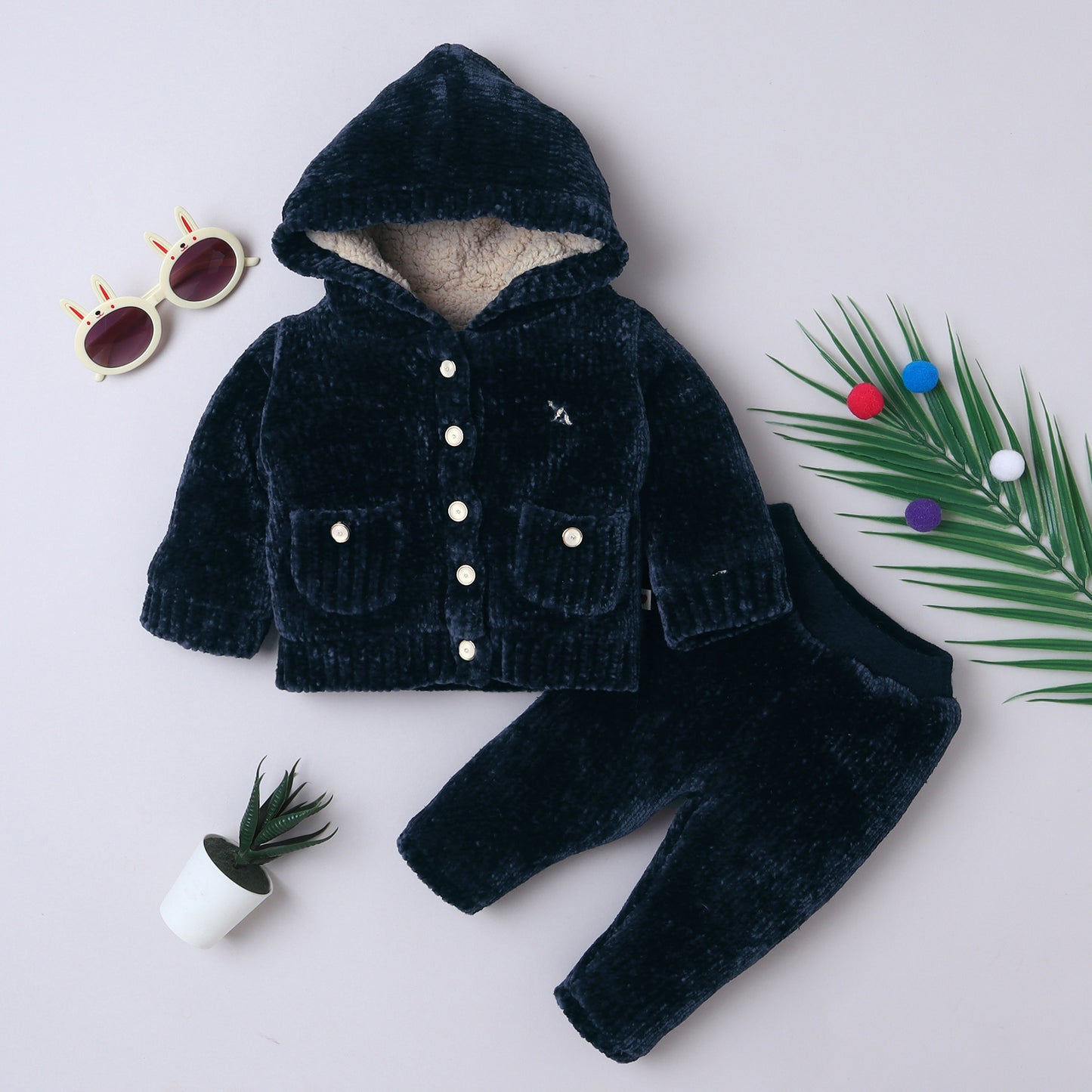 Yellow Apple Plush Baby Hoodie & Pant Set – Cozy Winter Outfit for Infants & Toddlers