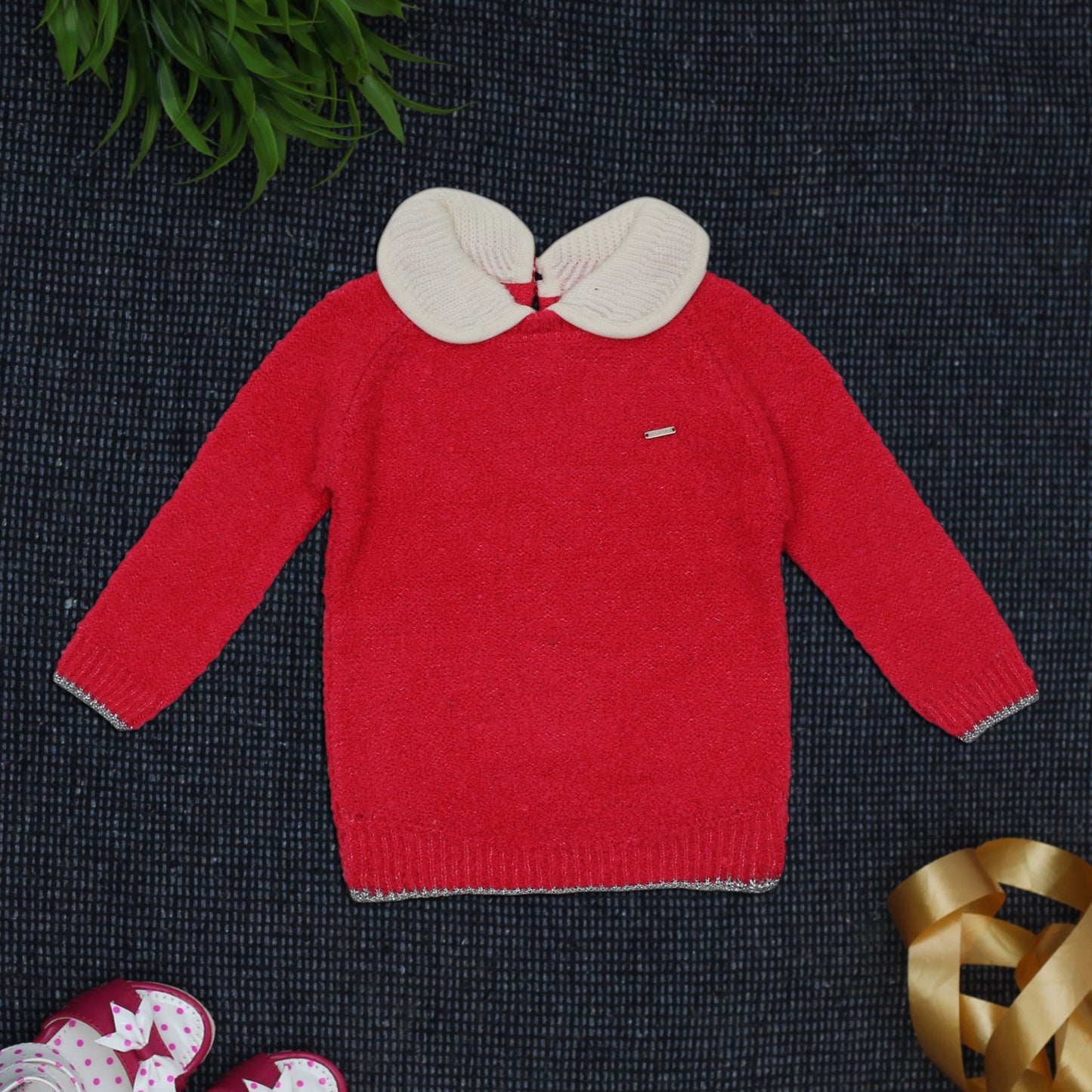 Yellow Aplle Elegant Knit Sweater with Peter Pan Collar – Sweet Style for Little Girls