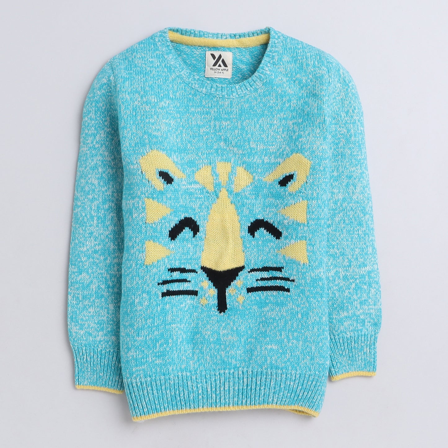 Yellow Apple Cozy Roar Girl’s Tiger Sweater – Aqua Blue Fun