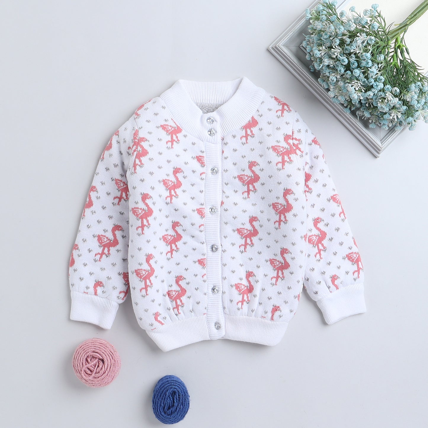 Baby Girls Embroidered High Neck White Sweater