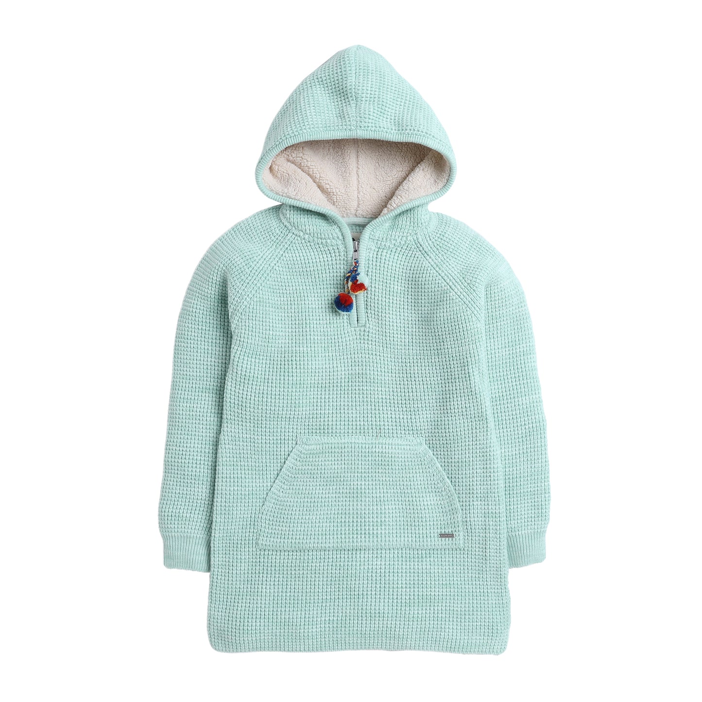 Baby Girls Self Design Hooded Neck Sweater