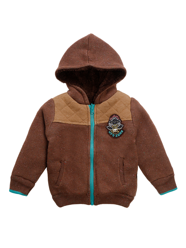 Boys Self Design Hooded Neck Blue Sweater