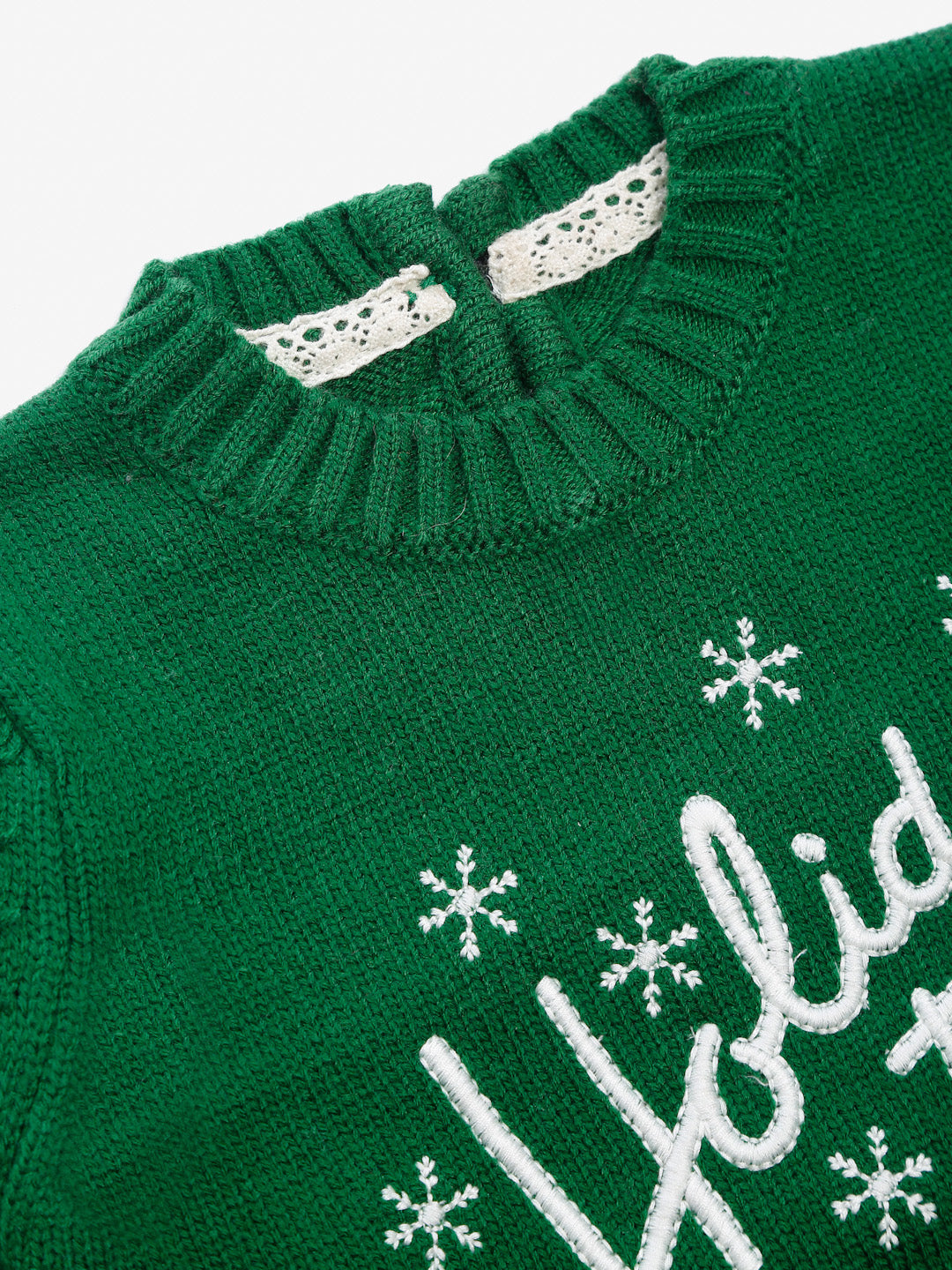 Yellow Apple-Knitted Sweater – Cozy Winter Wear for Girls | Festive Snowflake Design