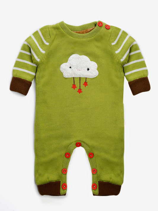Babies Woolen Romper cute cloud Print With Inner Fleece