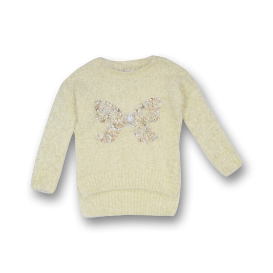 Baby Girls Self Design Round Neck Cream Color Sweater