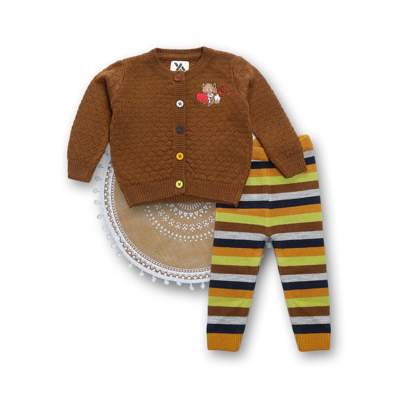Baby Boys 2-Piece Knit Clothing Set | Soft Warm Button Cardigan & Striped Knit Pants | Cozy Winter Outfit for Babies
