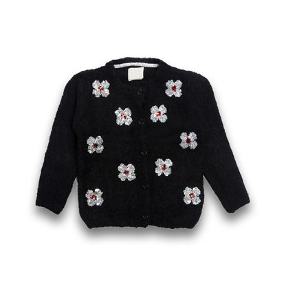 Baby Girls Embellished Round Neck Black Sweater